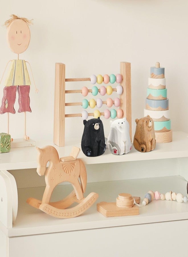 Lineshading 3 Pcs Mini Wooden Bears Figurines Handmade Carved Small Wooden Black Brown Bear Statue Miniature Ornament Christmas Bear Decor for Bedroom Playroom Gift(Standing,2 x 1.2 x 1.4 Inch) - Image 3